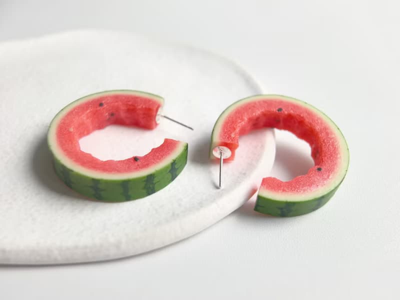 嘻瓜系列*軟陶手工西瓜皮耳釘耳環耳飾食玩可愛創意生日禮物