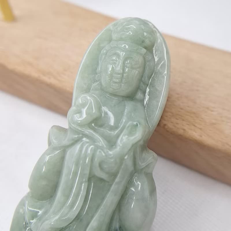 青綠站姿觀音吊墜 | 天然緬甸玉A貨翡翠
