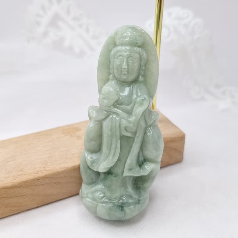 青綠站姿觀音吊墜 | 天然緬甸玉A貨翡翠