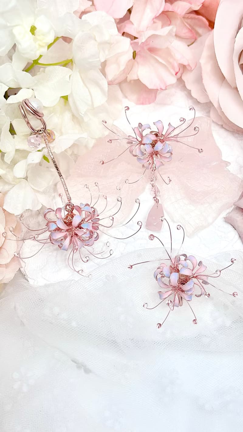 夢幻彼岸花 耳骨夾 耳環 耳夾 耳針 三件組