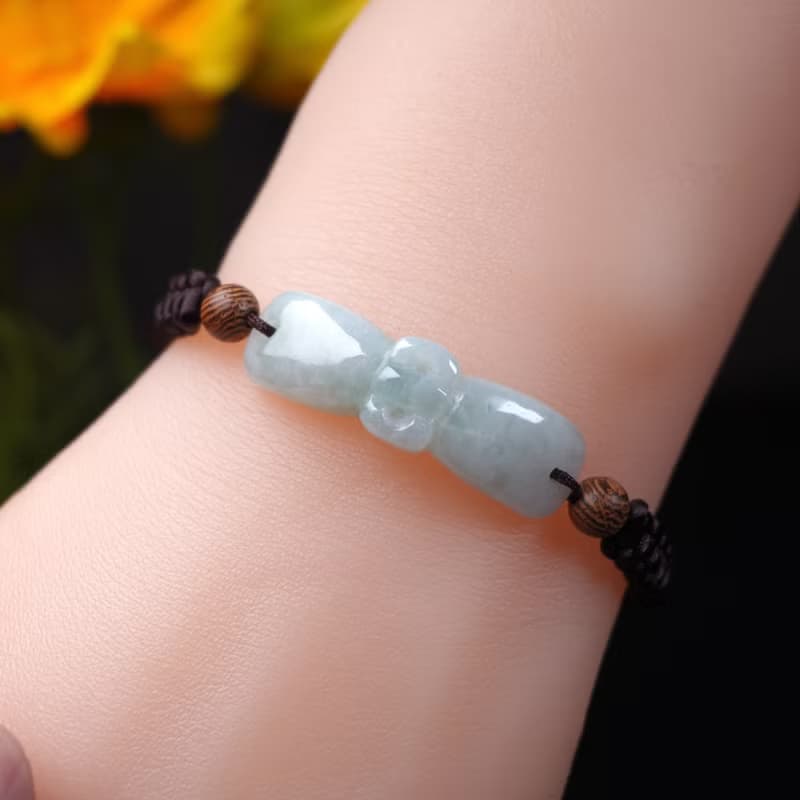 冰種翡翠蝴蝶結編織手鍊 | 天然緬甸玉A貨翡翠 | 送禮