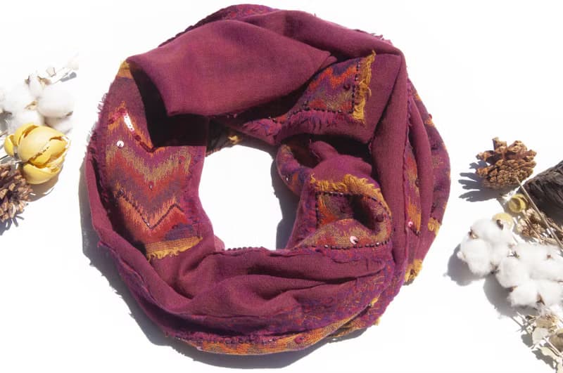 喀什米爾Cashmere/水煮羊毛披肩/針織圍巾/刺繡圍巾/羊絨披巾-花