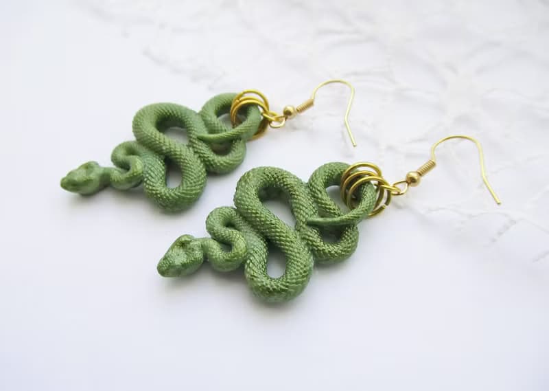 Green snake earrings Python snake clay Witch Animal earrings