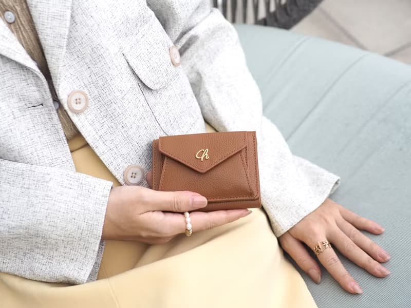 Maily (Tan) : Tri-fold wallet, Short wallet, Cow leather, mini wallet, Brown