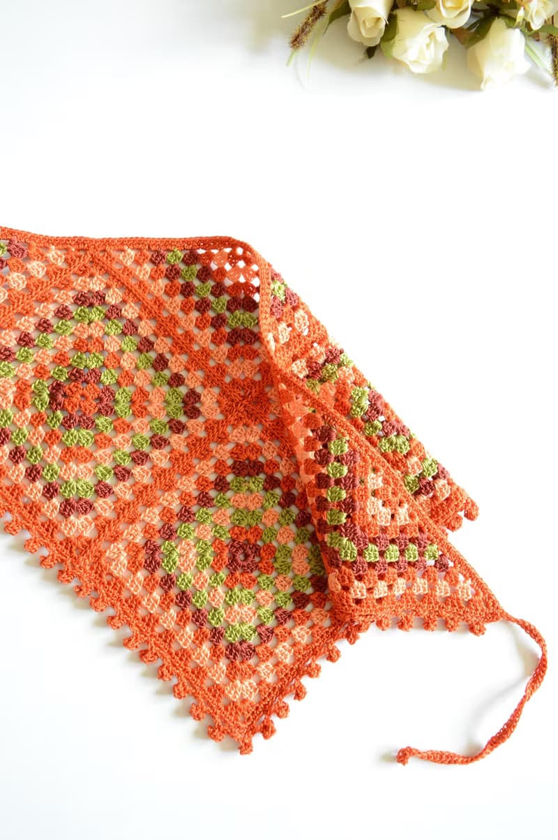 鉤針夏季圍巾頭巾奶奶方形橙色