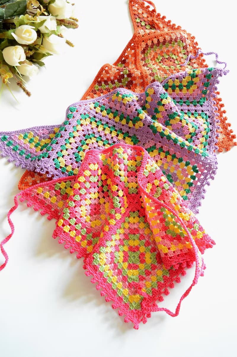 鉤針夏季圍巾頭巾奶奶方形橙色