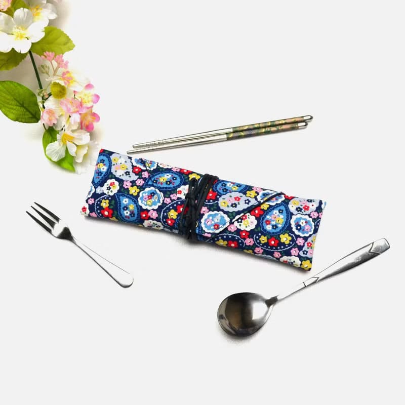 變形蟲花餐具包/筆收納袋 餐具套 餐具袋 帆布 收納 環保 方便