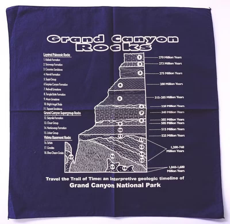 Grand Canyon Rocks Bandana, 21 x 21 inches, Diagram Geography, 100% Cotton, Ho