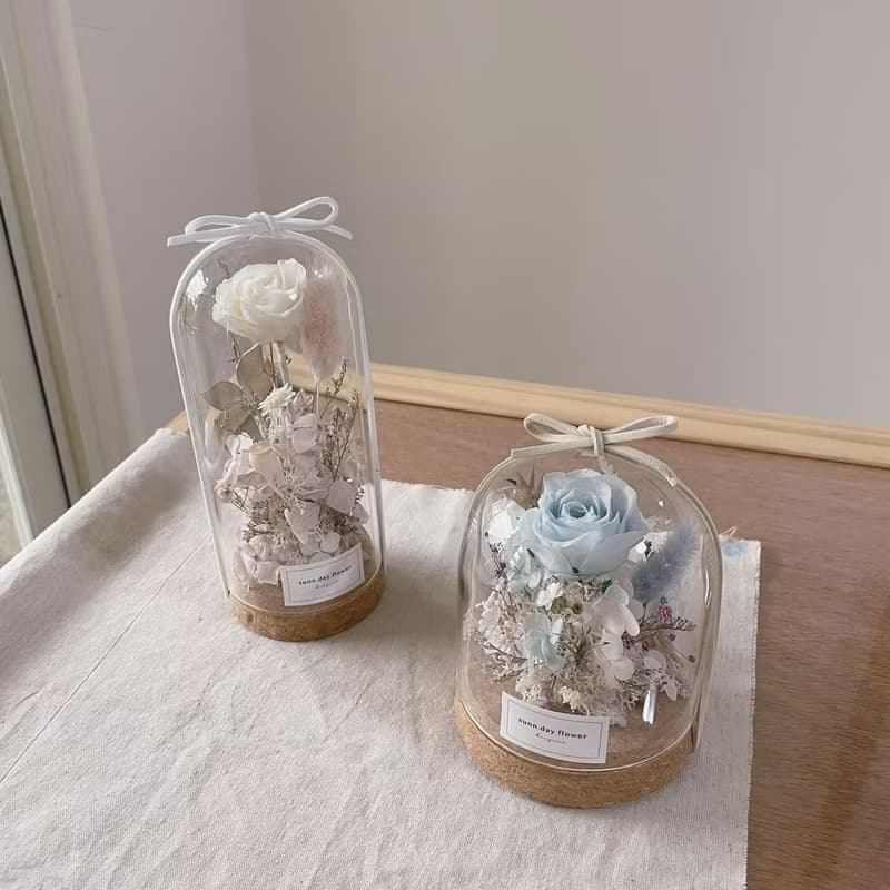 【永生玻璃花盅】冰川藍色 情人節禮物 紀念日 永生花 生日禮物