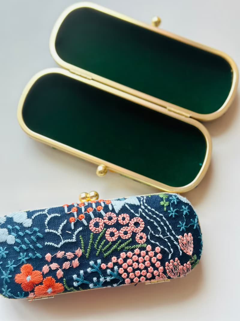 花海刺繡眼鏡盒/筆盒/首飾盒