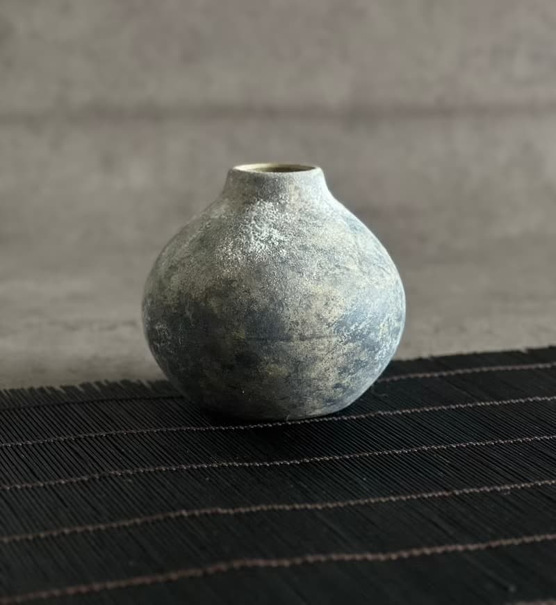 花器/桌上型擺件/灰圓陶瓷/交換禮物/植物