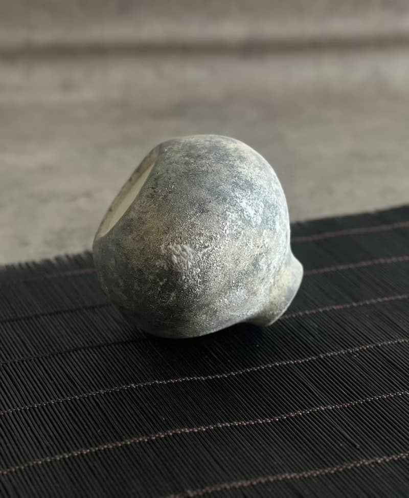 花器/桌上型擺件/灰圓陶瓷/交換禮物/植物