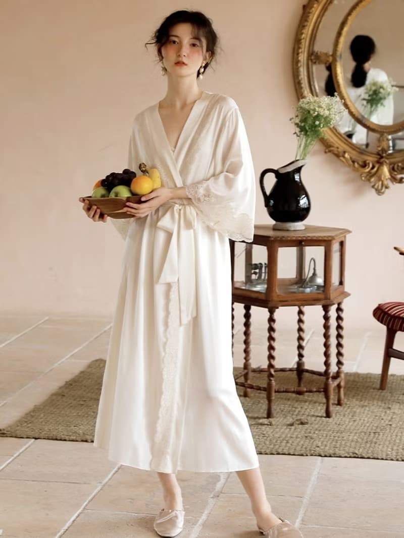 法式極簡 真絲家居服睡袍