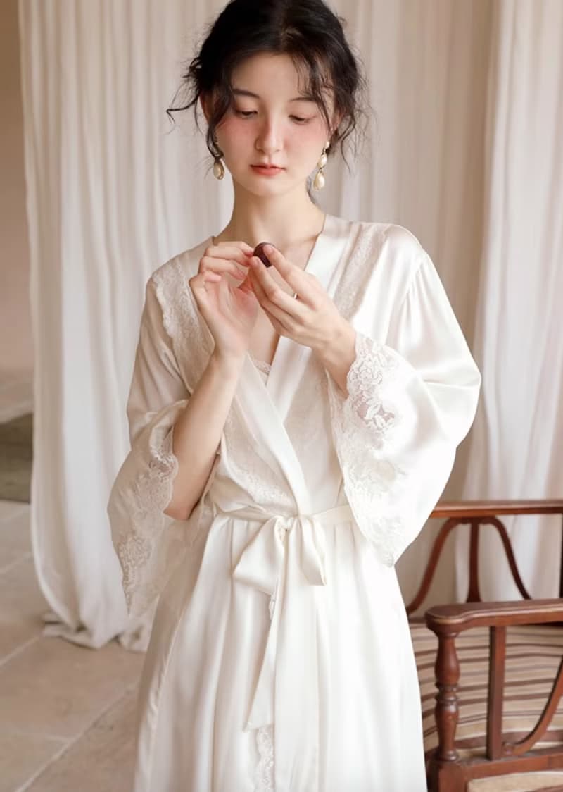 法式極簡 真絲家居服睡袍