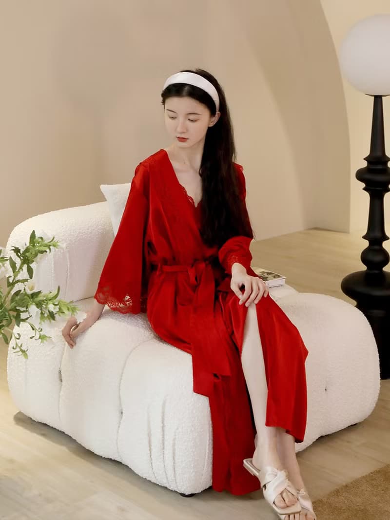 法式極簡 真絲家居服睡袍