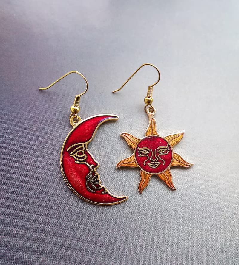 Vintage Jewelry 西洋古董飾品 星星月亮款 景泰藍 耳勾 針式耳環