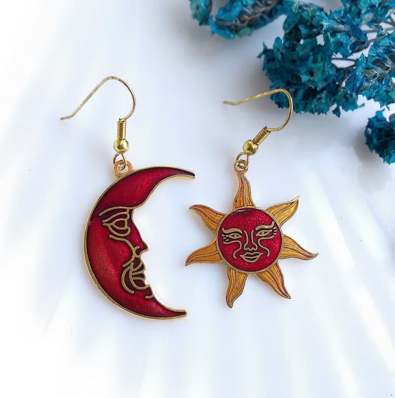 Vintage Jewelry 西洋古董飾品 星星月亮款 景泰藍 耳勾 針式耳環