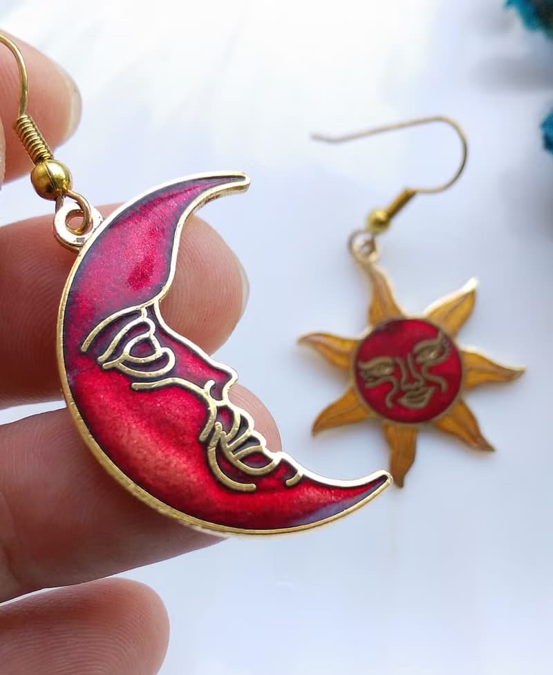 Vintage Jewelry 西洋古董飾品 星星月亮款 景泰藍 耳勾 針式耳環