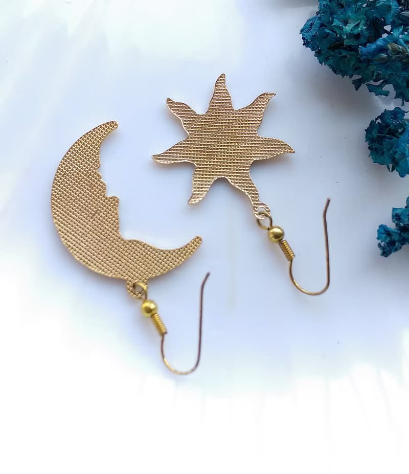 Vintage Jewelry 西洋古董飾品 星星月亮款 景泰藍 耳勾 針式耳環