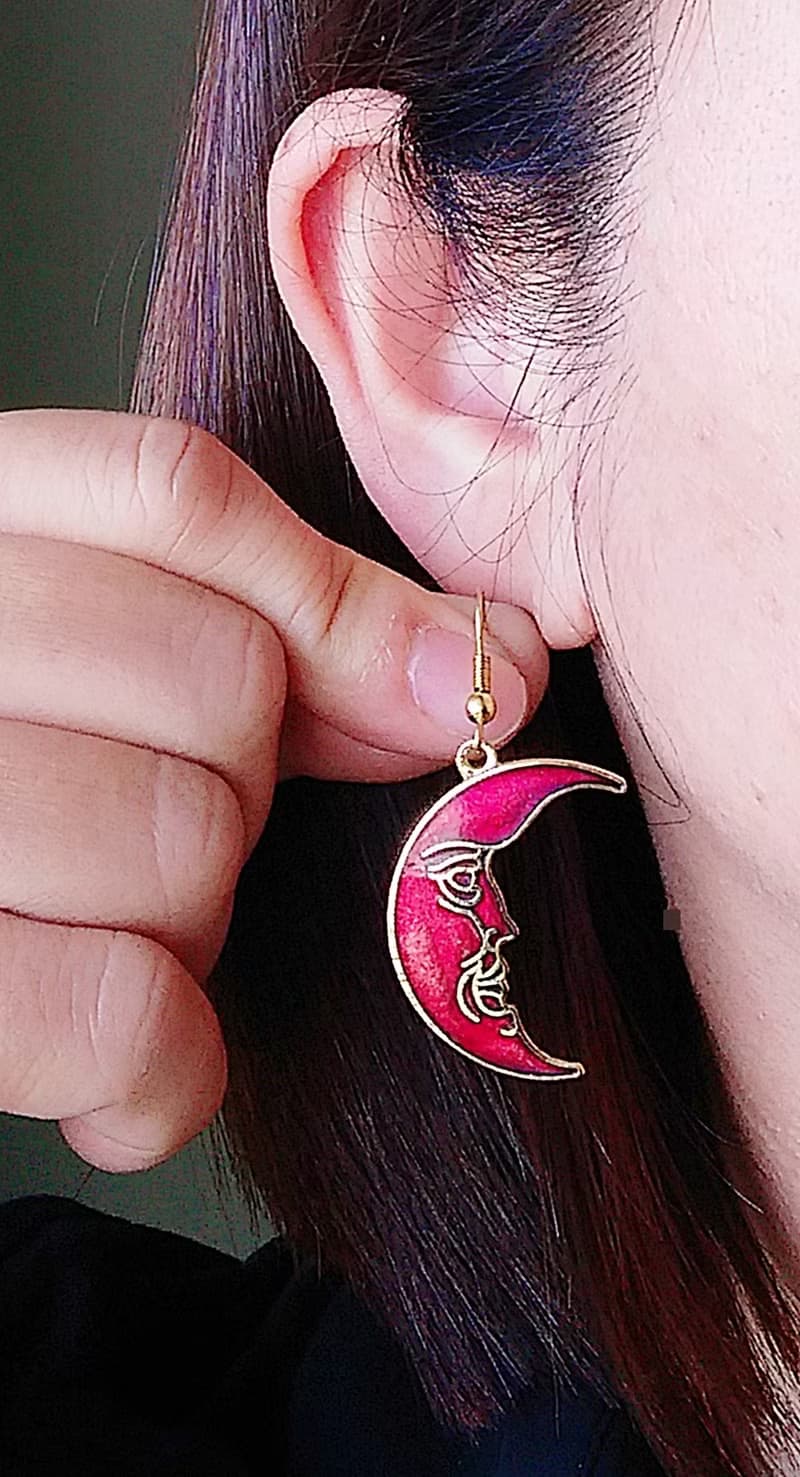 Vintage Jewelry 西洋古董飾品 星星月亮款 景泰藍 耳勾 針式耳環