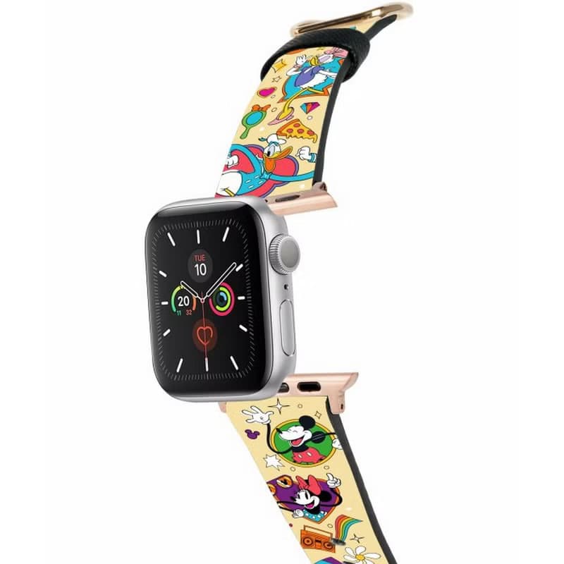 迪士尼米奇老鼠十字壓紋牛皮革Apple Watch真皮錶帶Series 1-8,SE