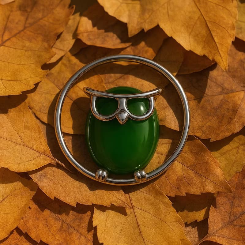 福氣貓頭鷹 玉 墜子 天然碧玉 A貨  925 純銀 母親節 生日 禮物