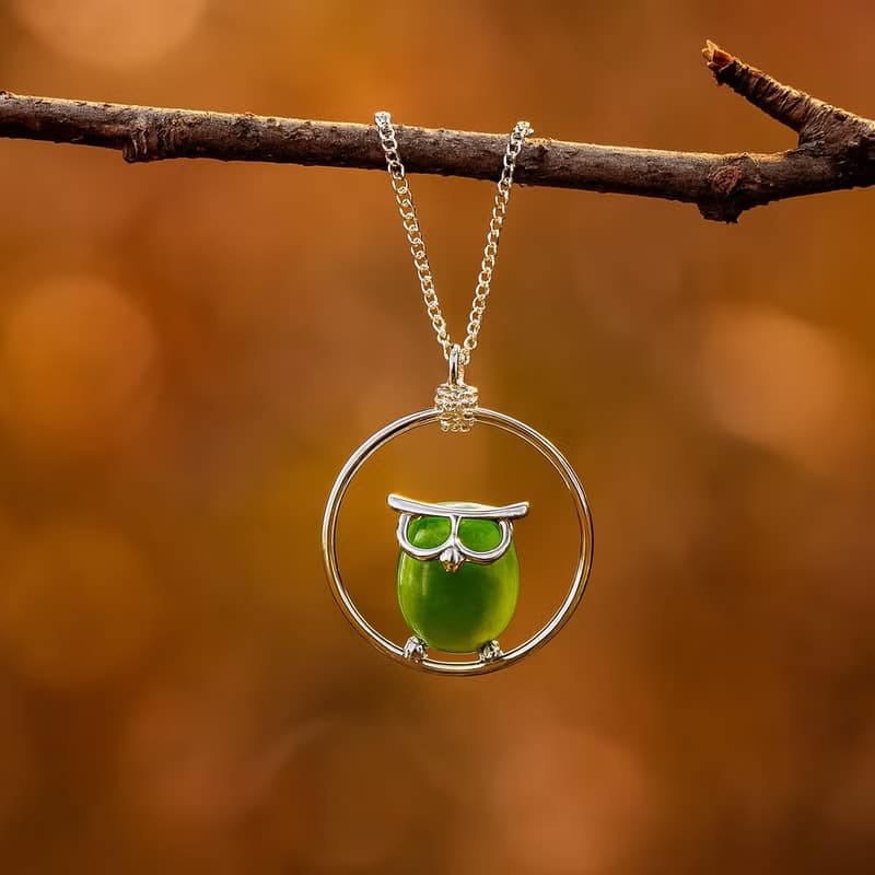 福氣貓頭鷹 玉 墜子 天然碧玉 A貨  925 純銀 母親節 生日 禮物