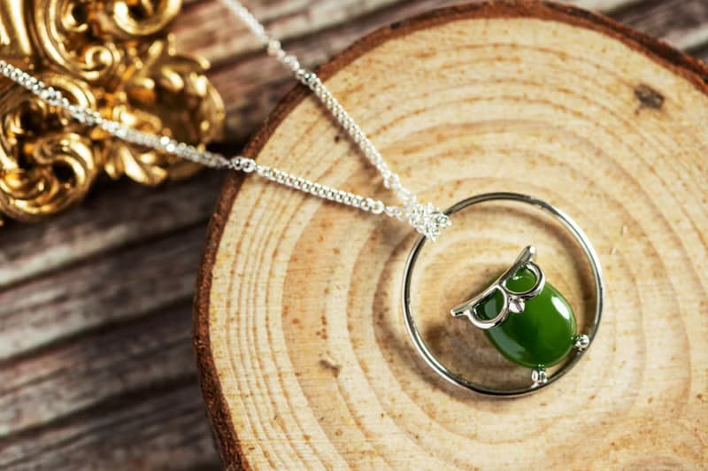 福氣貓頭鷹 玉 墜子 天然碧玉 A貨  925 純銀 母親節 生日 禮物