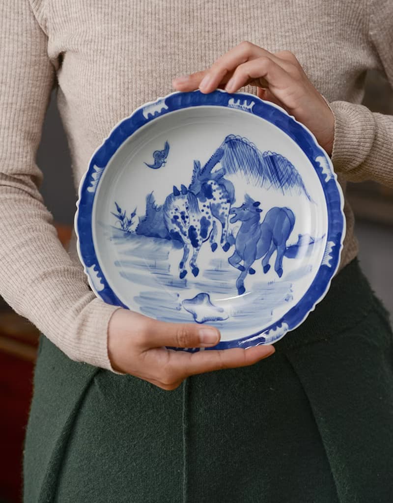 手繪青花瓷盤 菱形折邊碗 手作碗 中國古風典雅之作