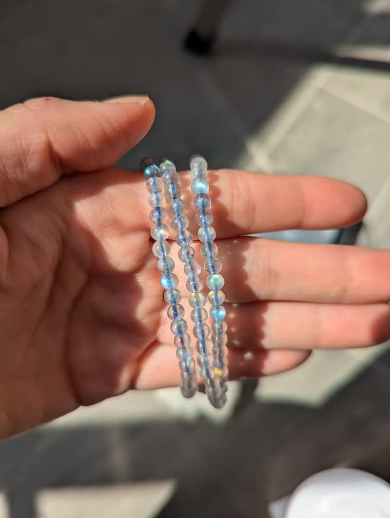 天然拉長石 水晶三圈款手鍊【4mm】