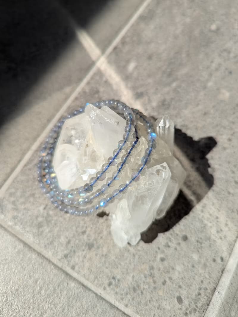 天然拉長石 水晶三圈款手鍊【4mm】