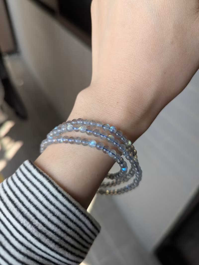 天然拉長石 水晶三圈款手鍊【4mm】