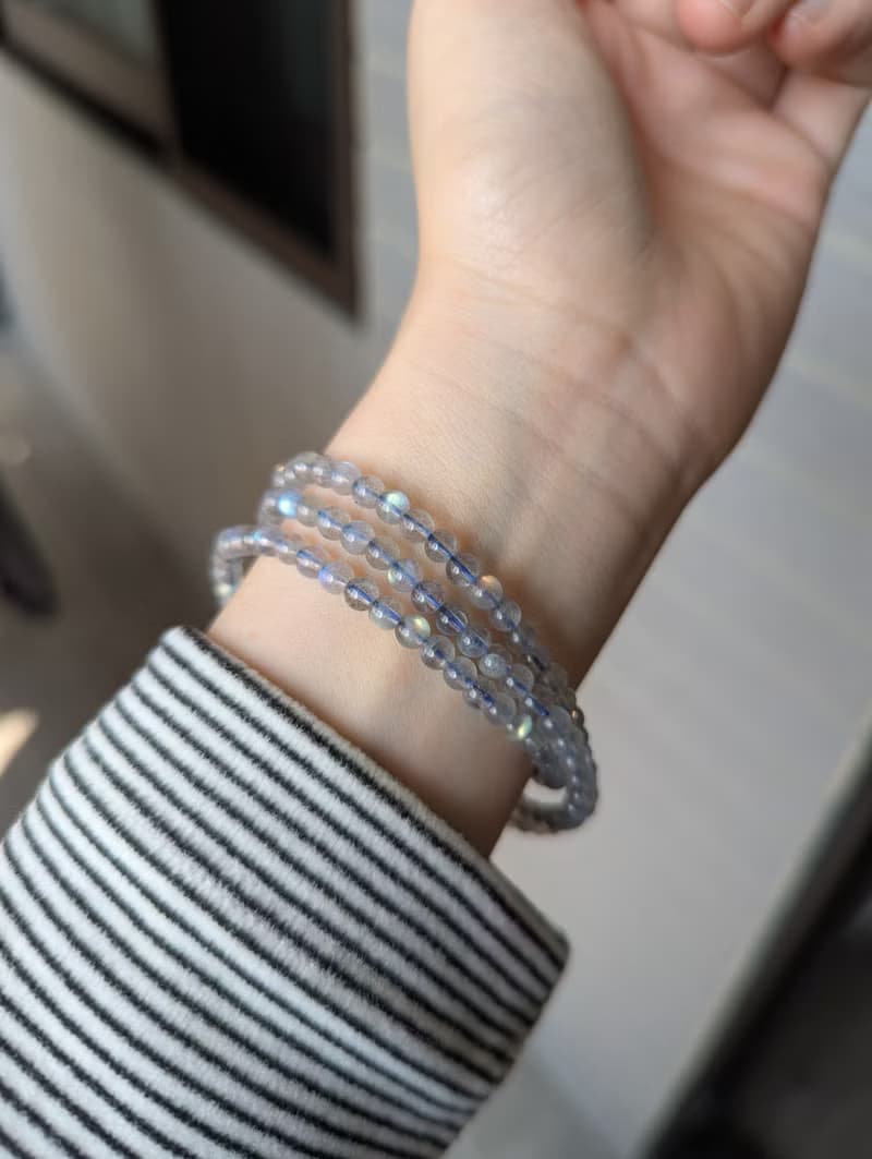 天然拉長石 水晶三圈款手鍊【4mm】