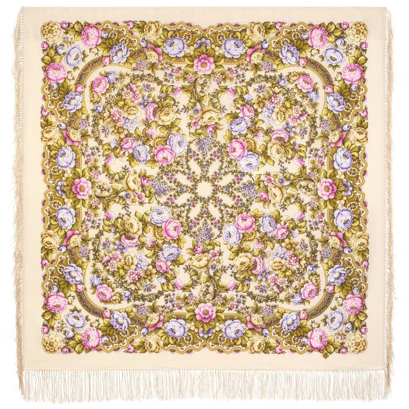 Pavlovo Posad Russian Shawl 100% Wool Scarf Wrap Silk Fringe 125x125 cm 2000-3