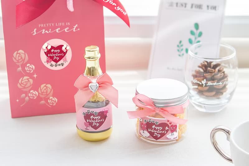 情人節禮物推薦 送禮組合禮袋B款 爆米花罐+香檳糖果瓶-金莎2顆