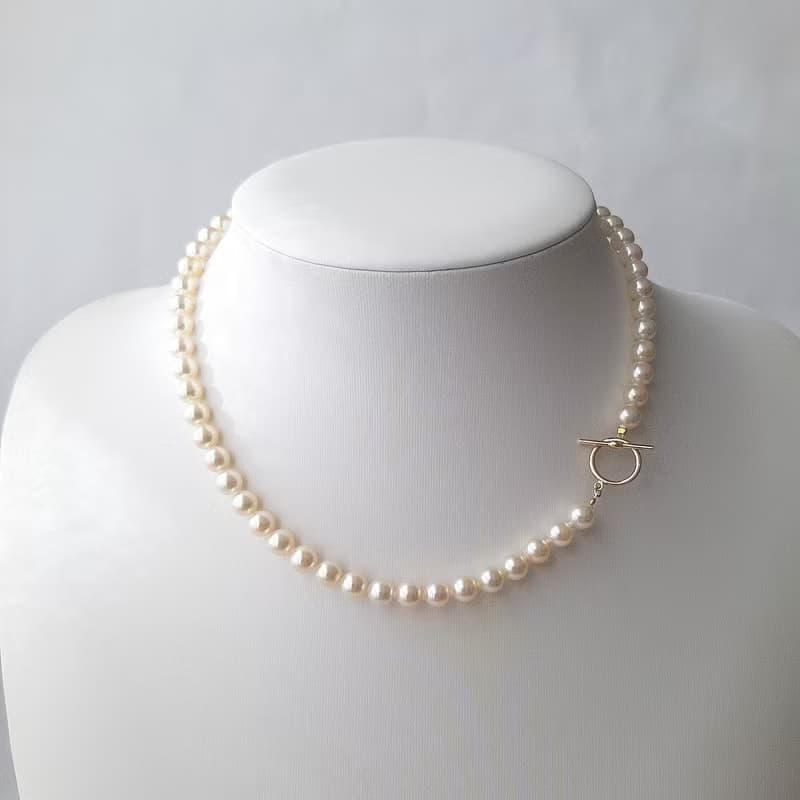 K18　マンテル　ネックレス　あこや真珠　パールネックレス　あこやパール　日本の真珠　トグルクラスプ pearl necklace 珍珠項鍊 珍珠项链