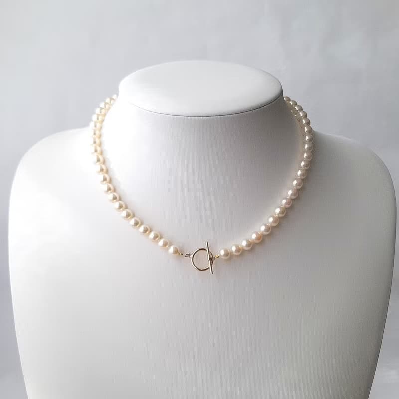 K18　マンテル　ネックレス　あこや真珠　パールネックレス　あこやパール　日本の真珠　トグルクラスプ pearl necklace 珍珠項鍊 珍珠项链