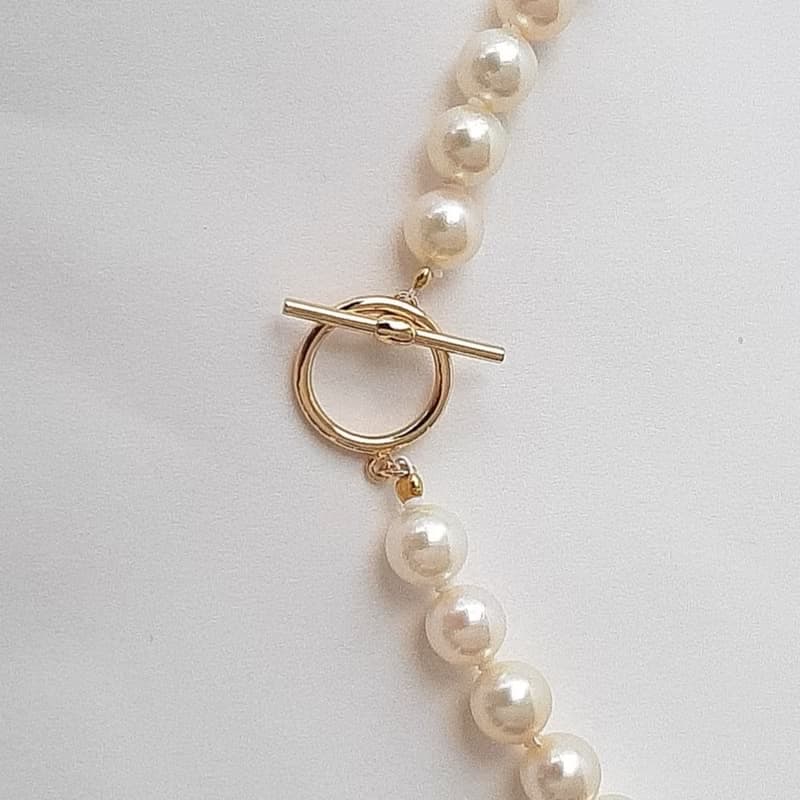 K18　マンテル　ネックレス　あこや真珠　パールネックレス　あこやパール　日本の真珠　トグルクラスプ pearl necklace 珍珠項鍊 珍珠项链