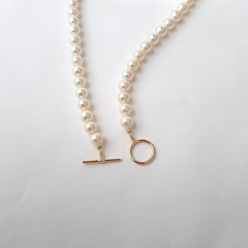 K18　マンテル　ネックレス　あこや真珠　パールネックレス　あこやパール　日本の真珠　トグルクラスプ pearl necklace 珍珠項鍊 珍珠项链