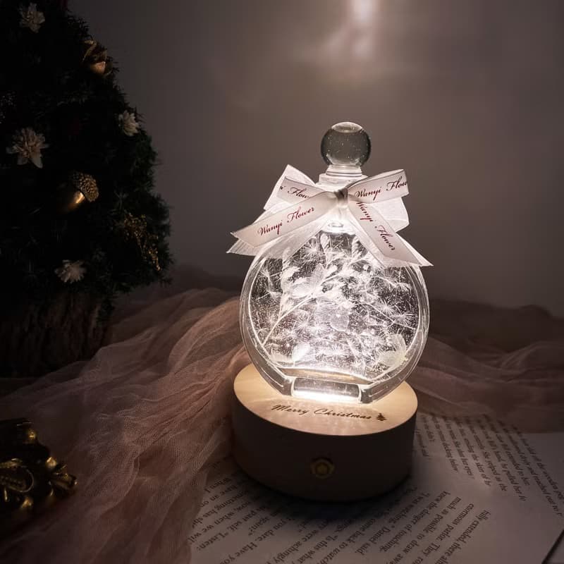 蒲公英雪白浮游花小夜燈  永生花擴香母親節 夜燈 刻字 乾燥花聖