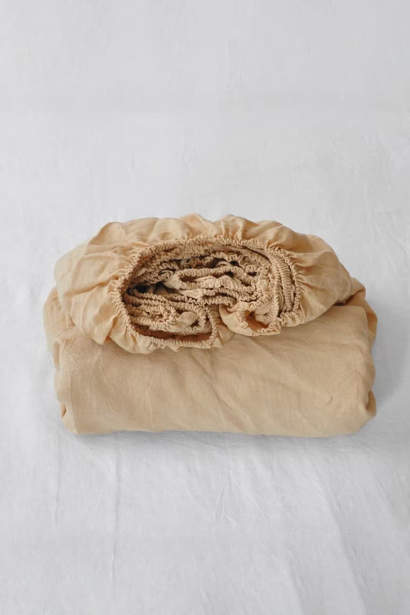 Caramel linen fitted sheet / Softened linen bed sheet / Deep pocket