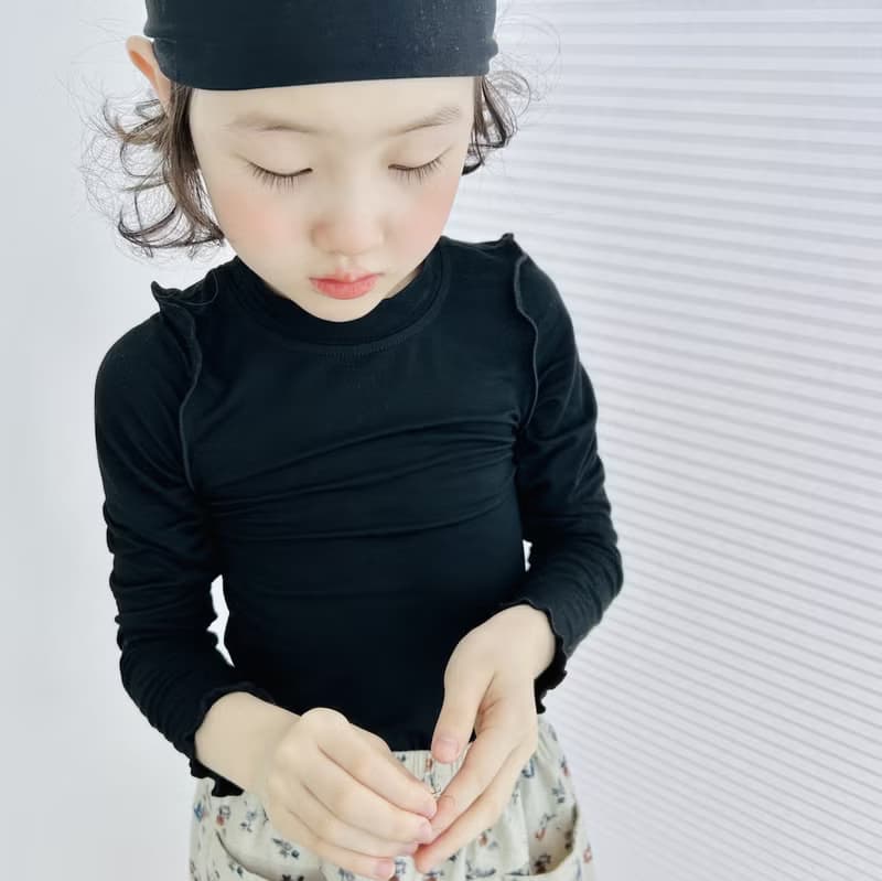 黑色莫代爾花邊袖長袖上衣 / 童裝