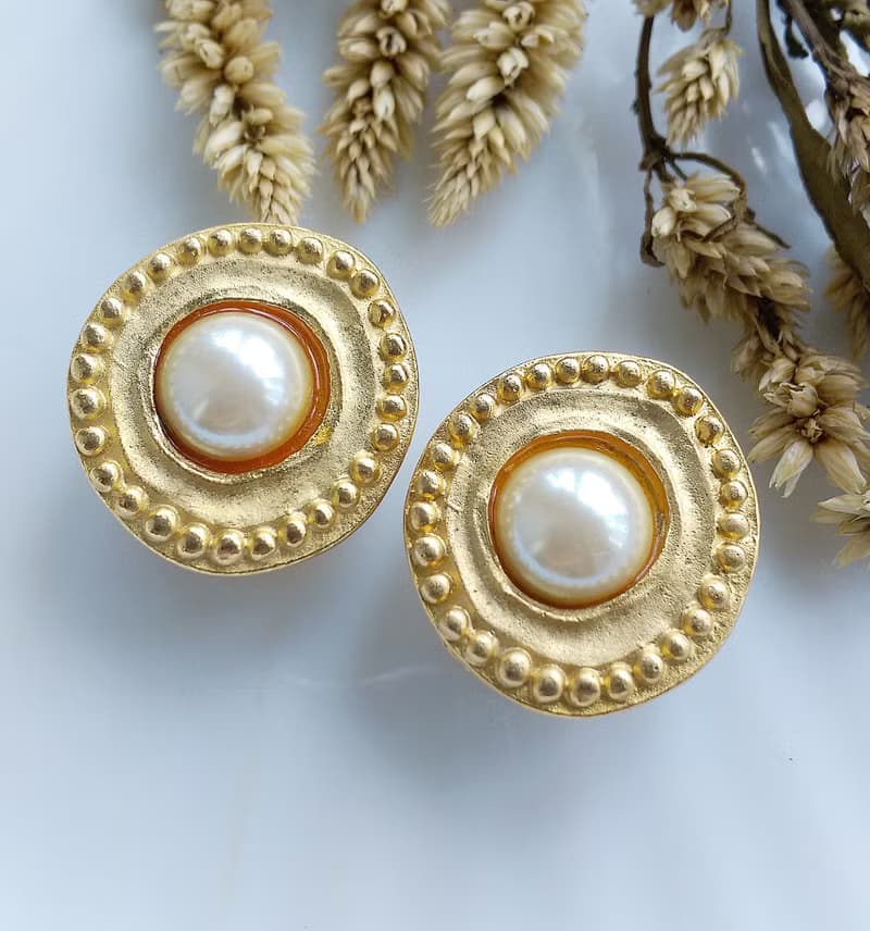 Vintage Jewelry 西洋古董飾品 GENNARO 啞光 仿珠 夾式耳環