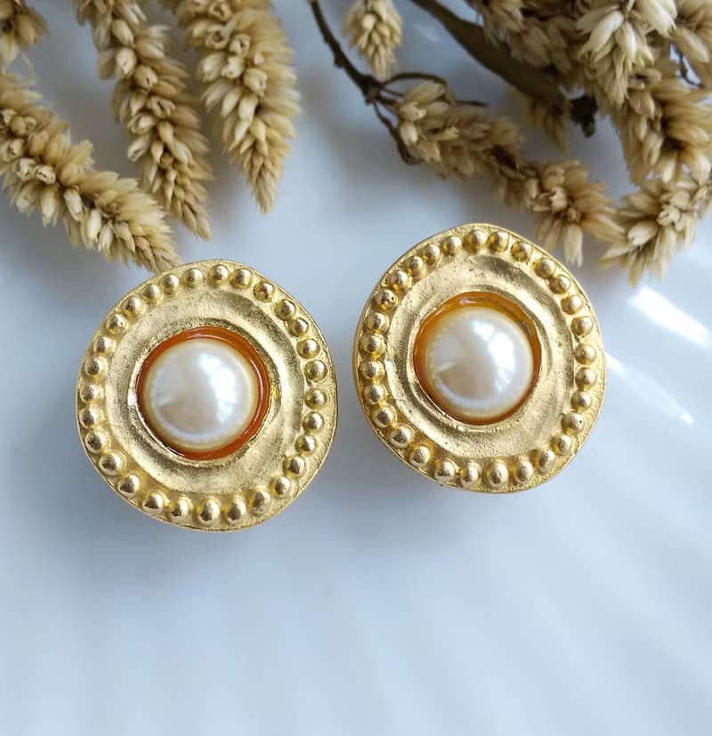Vintage Jewelry 西洋古董飾品 GENNARO 啞光 仿珠 夾式耳環