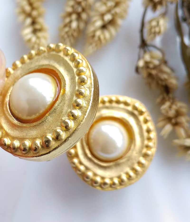 Vintage Jewelry 西洋古董飾品 GENNARO 啞光 仿珠 夾式耳環