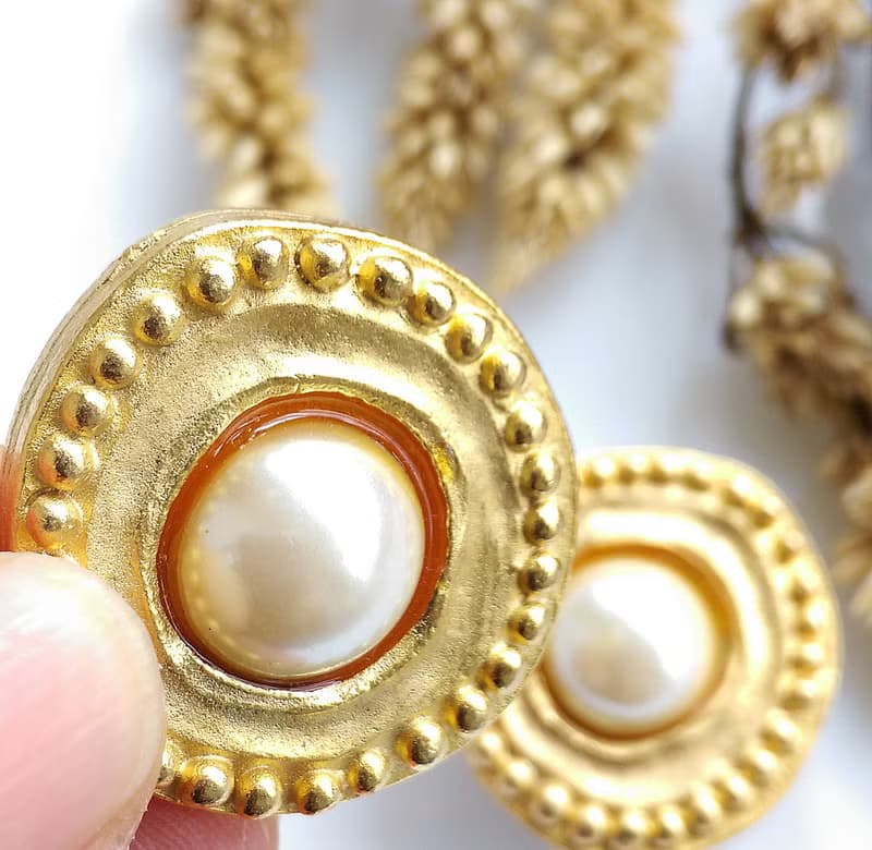 Vintage Jewelry 西洋古董飾品 GENNARO 啞光 仿珠 夾式耳環