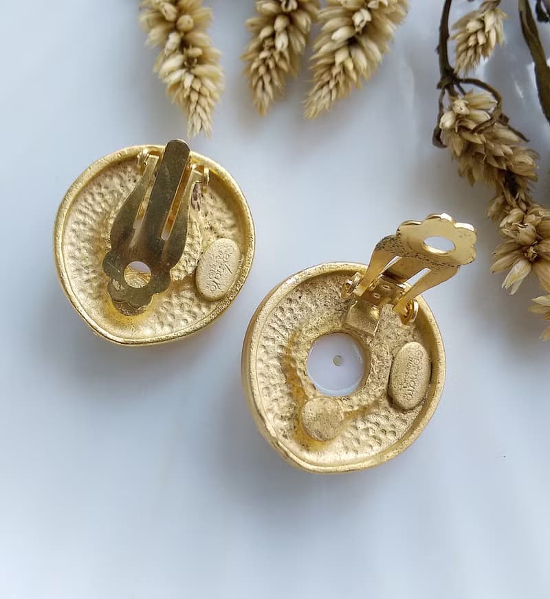 Vintage Jewelry 西洋古董飾品 GENNARO 啞光 仿珠 夾式耳環