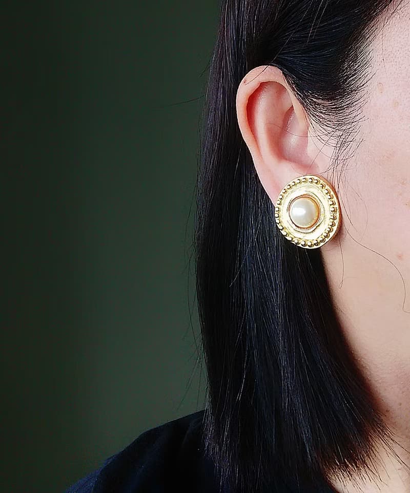 Vintage Jewelry 西洋古董飾品 GENNARO 啞光 仿珠 夾式耳環