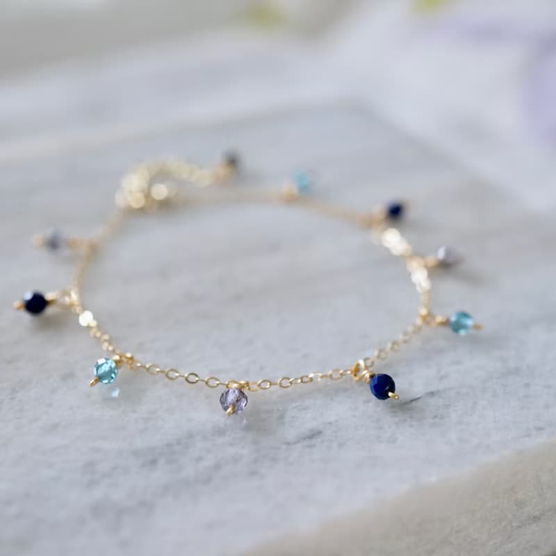 ITS-B119【14KGF手鍊・寶石・托帕/青金石/菫青石】細緻手鍊1條。