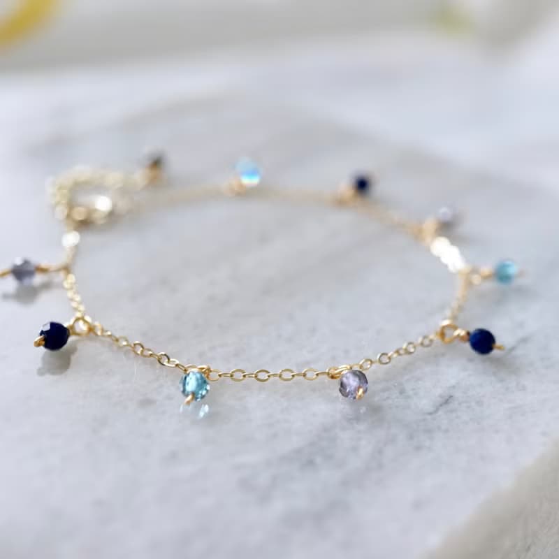 ITS-B119【14KGF手鍊・寶石・托帕/青金石/菫青石】細緻手鍊1條。